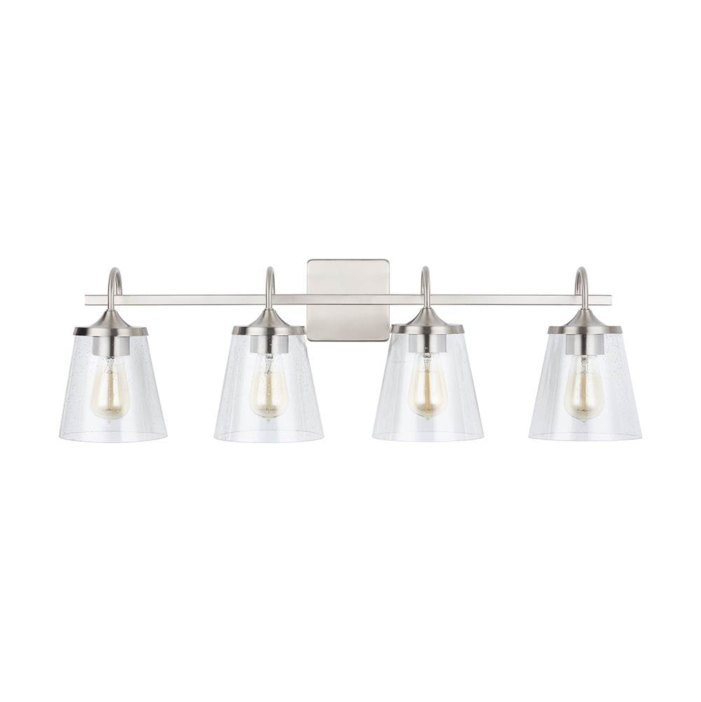 Capital Lighting 139142BN-496 Brushed Nickel 33'' W X 10.5'' H X 9'' E 4-light Vanity In Brushed Nickel With Clear Seeded Cone Glass Shades Image 4