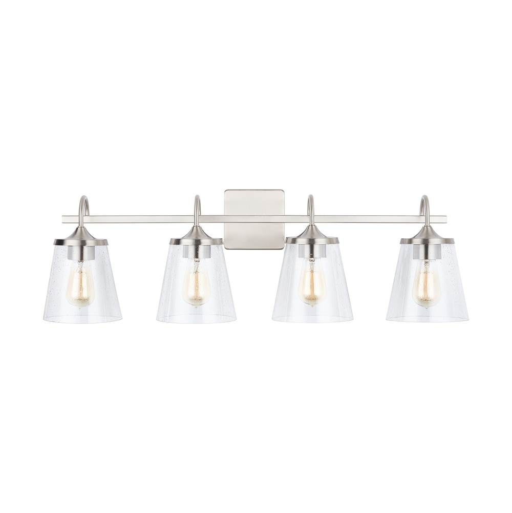 Capital Lighting 139142BN-496 Brushed Nickel 33'' W X 10.5'' H X 9'' E 4-light Vanity In Brushed Nickel With Clear Seeded Cone Glass Shades Image 3