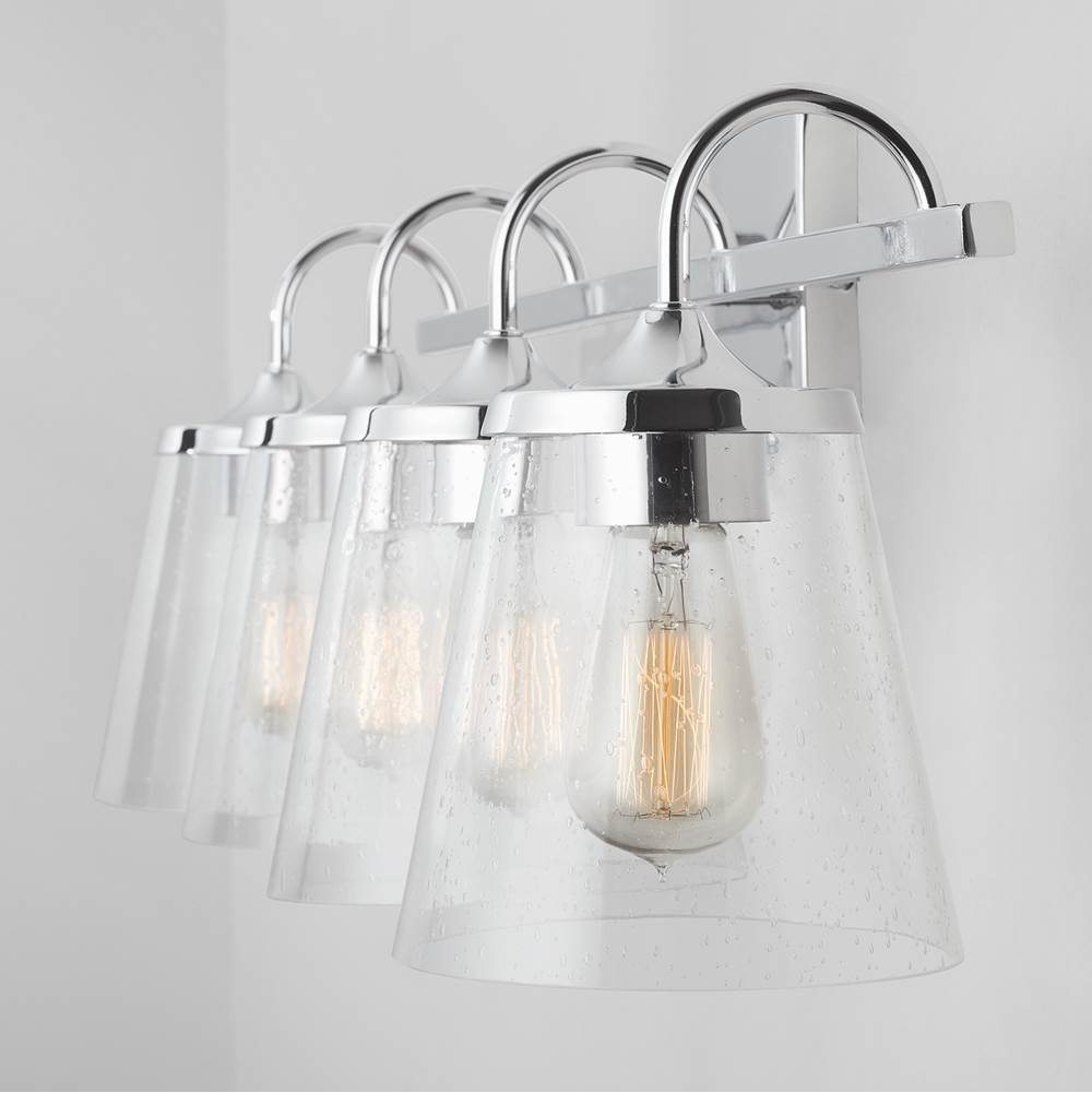 Capital Lighting Jayne 33'' W X 10.5'' H X 9'' E 4-light Vanity In Aged Brass With Clear Seeded Cone Glass Shades