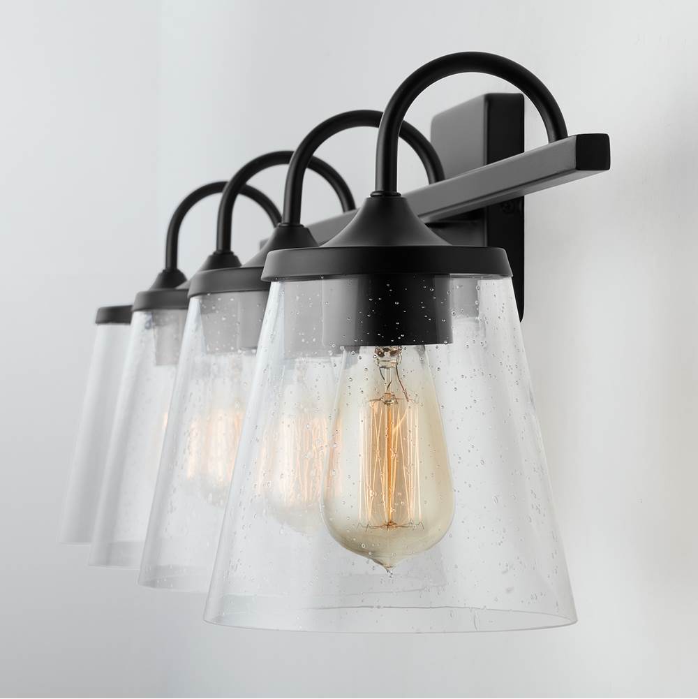 Capital Lighting Jayne 33'' W X 10.5'' H X 9'' E 4-light Vanity In Aged Brass With Clear Seeded Cone Glass Shades