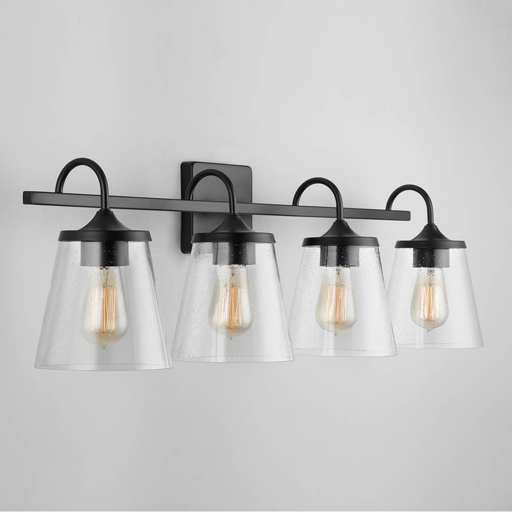 Capital Lighting 139142MB-496 Matte Black 33'' W X 10.5'' H X 9'' E 4-light Vanity In Matte Black With Clear Seeded Cone Glass Shades Image 5