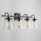 Capital Lighting 139142MB-496 Matte Black 33'' W X 10.5'' H X 9'' E 4-light Vanity In Matte Black With Clear Seeded Cone Glass Shades Image 5