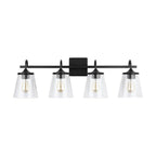 Capital Lighting 139142MB-496 Matte Black 33'' W X 10.5'' H X 9'' E 4-light Vanity In Matte Black With Clear Seeded Cone Glass Shades Image 4
