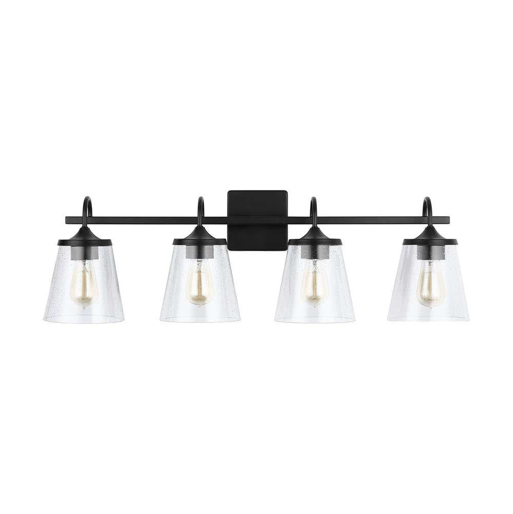 Capital Lighting 139142MB-496 Matte Black 33'' W X 10.5'' H X 9'' E 4-light Vanity In Matte Black With Clear Seeded Cone Glass Shades Image 4