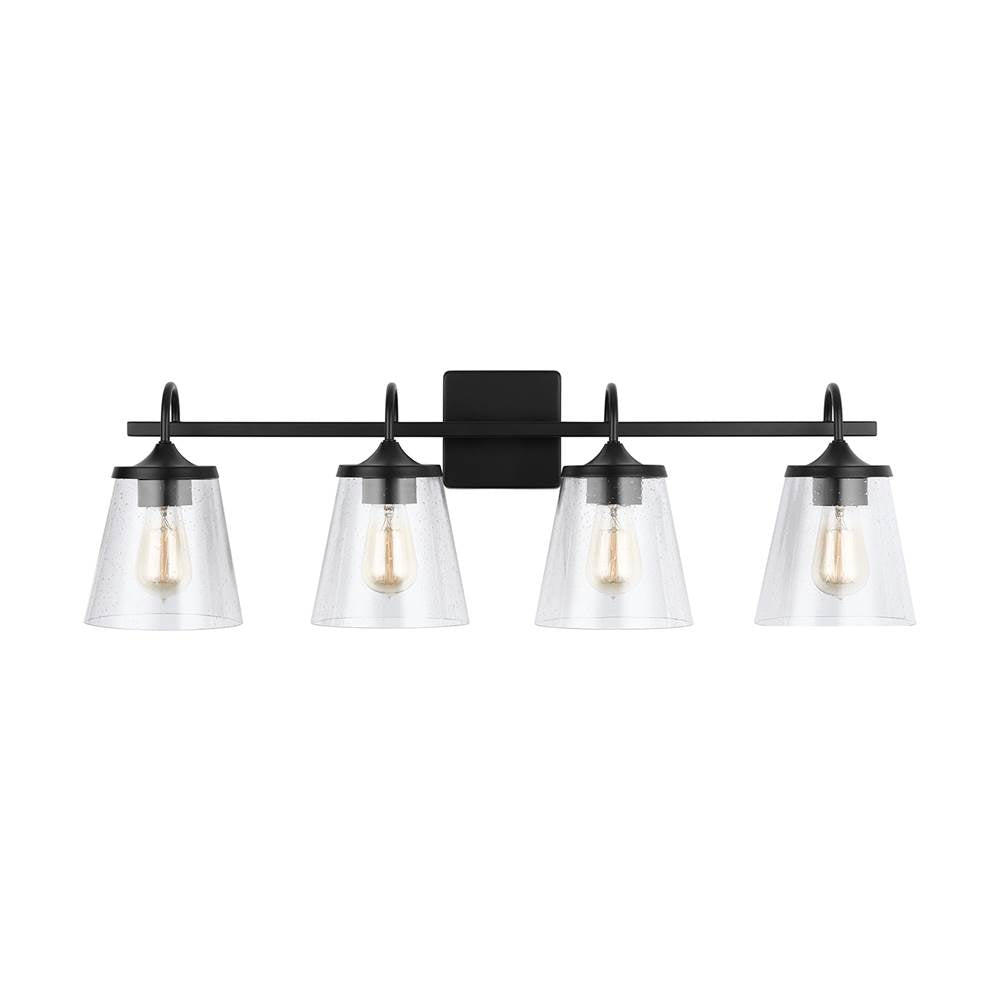 Capital Lighting 139142MB-496 Matte Black 33'' W X 10.5'' H X 9'' E 4-light Vanity In Matte Black With Clear Seeded Cone Glass Shades Image 3