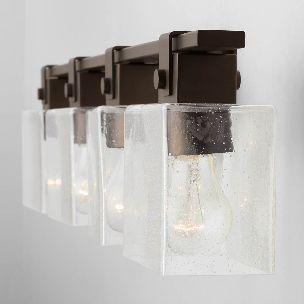 Capital Lighting Graham 32.5'' W X 8'' H X 6'' E 4-light Vanity In Oil Rubbed Bronze With Clear Seeded Glass Shades - Barn Door Farmhouse Style