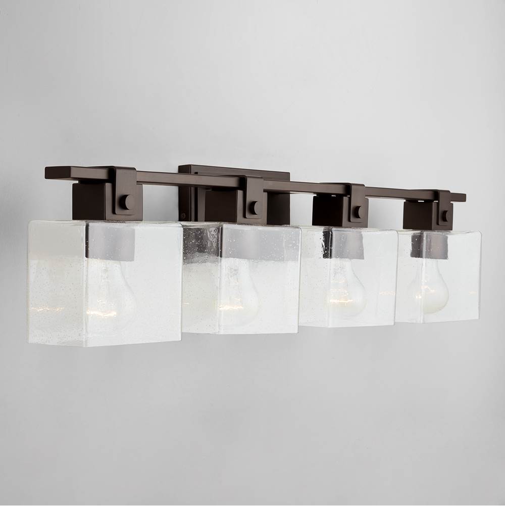 Capital Lighting 139144OR-498 Oil Rubbed Bronze 32.5'' W X 8'' H X 6'' E 4-light Vanity In Oil Rubbed Bronze With Clear Seeded Glass Shades - Barn Door Farmhouse Style Image 5