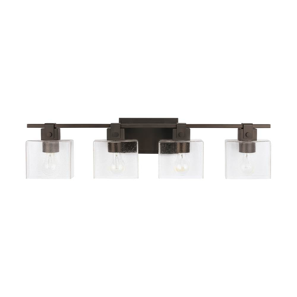 Capital Lighting 139144OR-498 Oil Rubbed Bronze 32.5'' W X 8'' H X 6'' E 4-light Vanity In Oil Rubbed Bronze With Clear Seeded Glass Shades - Barn Door Farmhouse Style Image 4