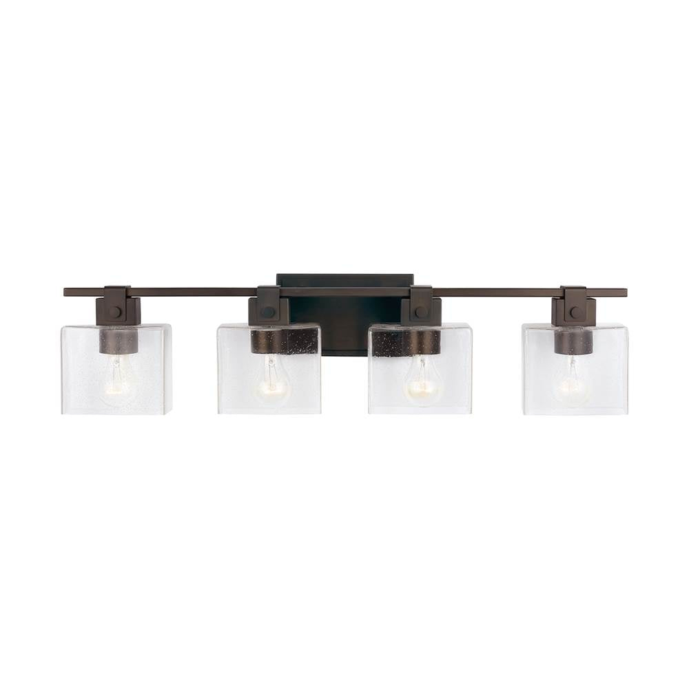 Capital Lighting 139144OR-498 Oil Rubbed Bronze 32.5'' W X 8'' H X 6'' E 4-light Vanity In Oil Rubbed Bronze With Clear Seeded Glass Shades - Barn Door Farmhouse Style Image 3