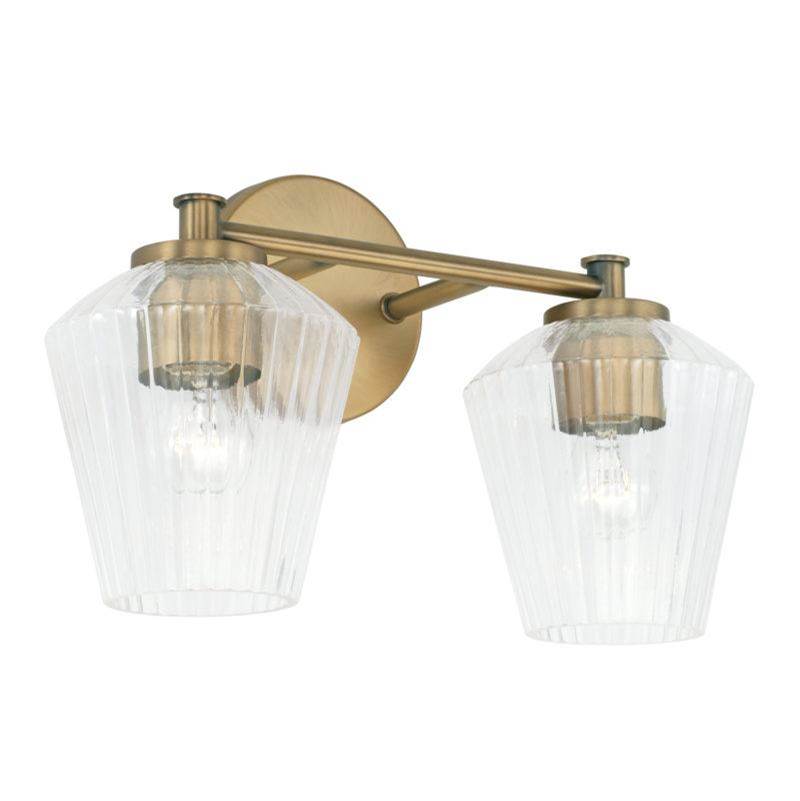 Capital Lighting Beau 15'' W X 9.5'' H X 7'' E 2-light Vanity In Aged Brass With Clear Fluted Glass