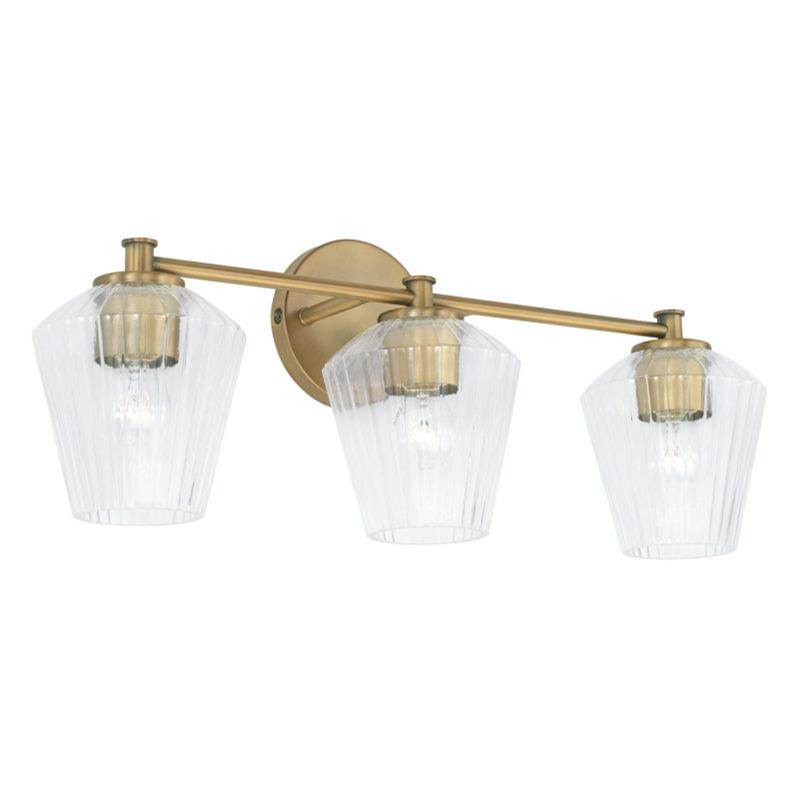 Capital Lighting Beau 24'' W X 9.5'' H X 7'' E 3-light Vanity In Aged Brass With Clear Fluted Glass