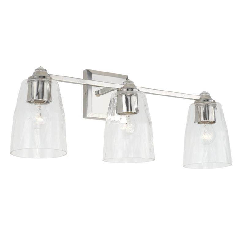 Capital Lighting Laurent 24'' W X 9.5'' H X 7'' E 3-light Vanity In Polished Nickel With Clear Glass And Crystal Finials