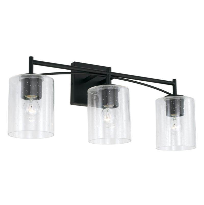 Capital Lighting Peyton 23'' W X 10'' H X 7'' E 3-light Vanity In Matte Black With Clear Seeded Glass