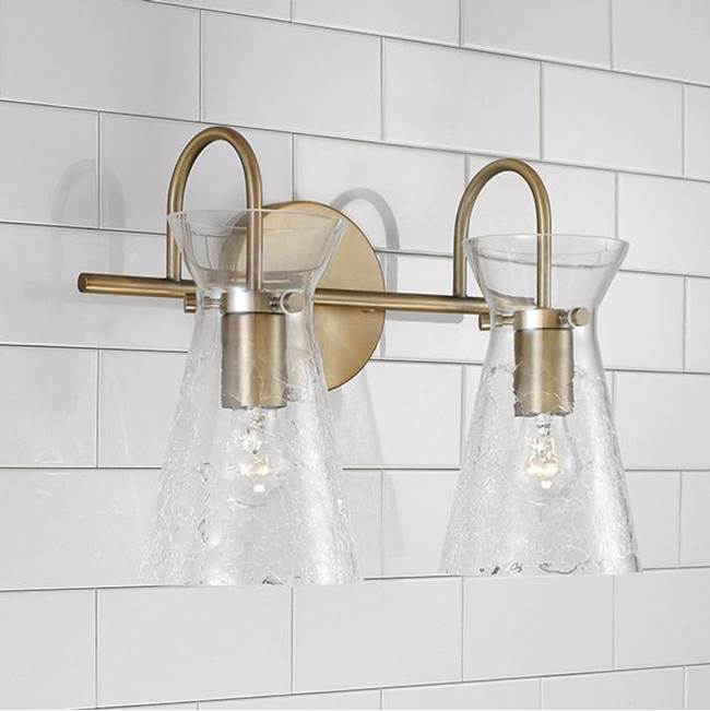 Capital Lighting 142421AD Aged Brass 14'' W X 11'' H 2-light Vanity In Aged Brass With Clear Half-crackle Glass Image 2