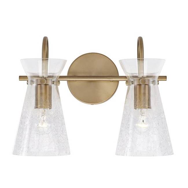 Capital Lighting Mila 14'' W X 11'' H 2-light Vanity In Aged Brass With Clear Half-crackle Glass