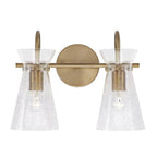 Capital Lighting Mila 14'' W X 11'' H 2-light Vanity In Aged Brass With Clear Half-crackle Glass