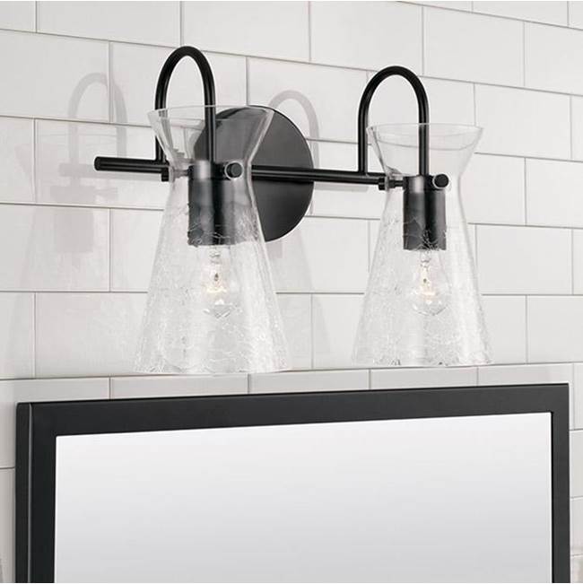 Capital Lighting 142421MB Matte Black 14'' W X 11'' H 2-light Vanity In Matte Black With Clear Half-crackle Glass Image 2