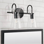 Capital Lighting 142421MB Matte Black 14'' W X 11'' H 2-light Vanity In Matte Black With Clear Half-crackle Glass Image 2