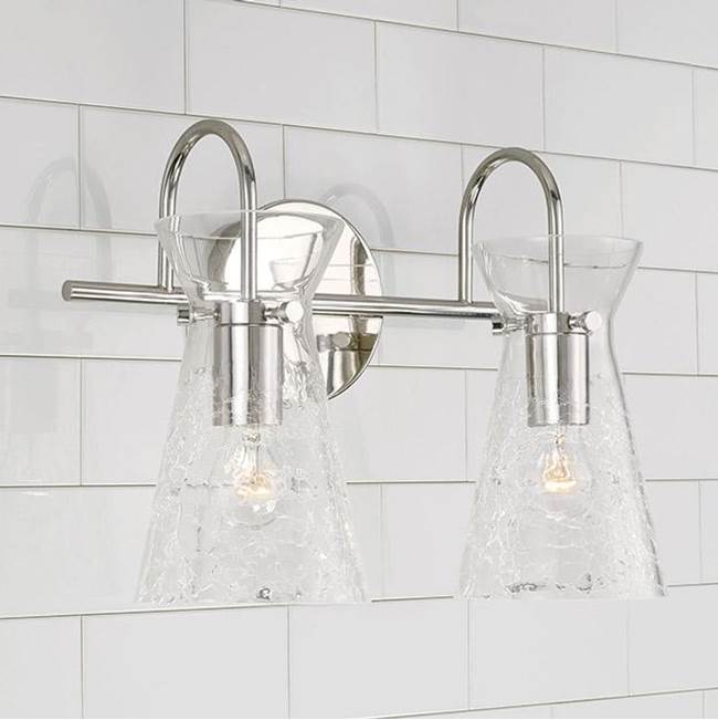 Capital Lighting 142421PN Polished Nickel 14'' W X 11'' H 2-light Vanity In Polished Nickel With Clear Half-crackle Glass Image 2