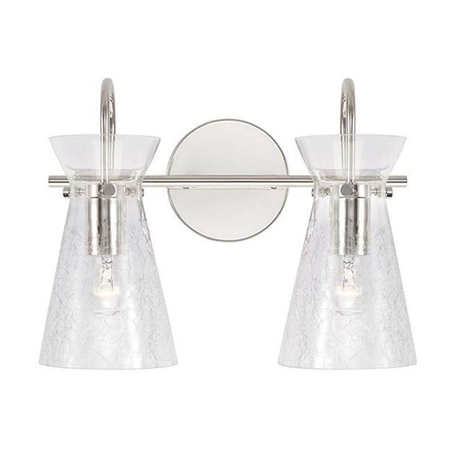 Capital Lighting Mila 14'' W X 11'' H 2-light Vanity In Aged Brass With Clear Half-crackle Glass