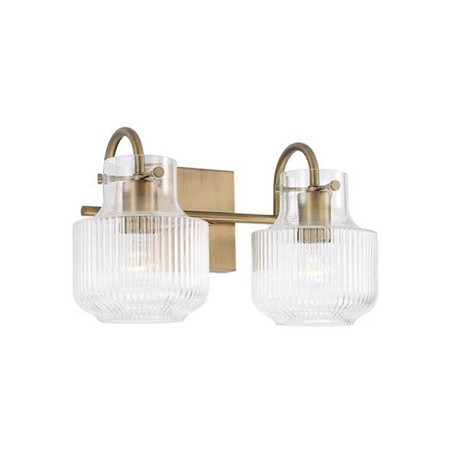 Capital Lighting 145121AD Aged Brass 15'' W X 9'' H 2-light Vanity In Aged Brass With Clear Fluted Glass Image 1