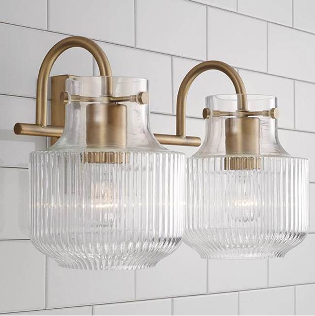 Capital Lighting 145121AD Aged Brass 15'' W X 9'' H 2-light Vanity In Aged Brass With Clear Fluted Glass Image 3