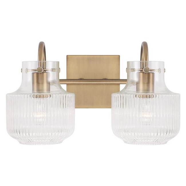 Capital Lighting Nyla 15'' W X 9'' H 2-light Vanity In Aged Brass With Clear Fluted Glass
