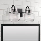 Capital Lighting 145121MB Matte Black 15'' W X 9'' H 2-light Vanity In Matte Black With Clear Fluted Glass Image 2