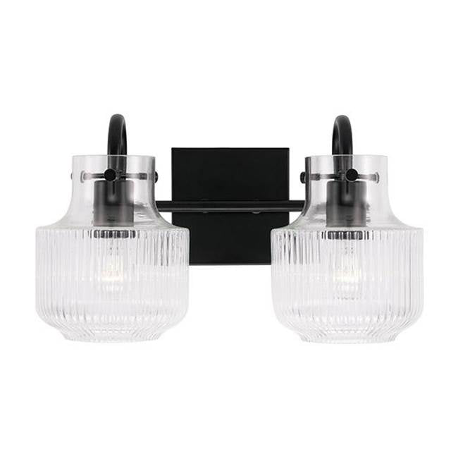 Capital Lighting Nyla 15'' W X 9'' H 2-light Vanity In Aged Brass With Clear Fluted Glass