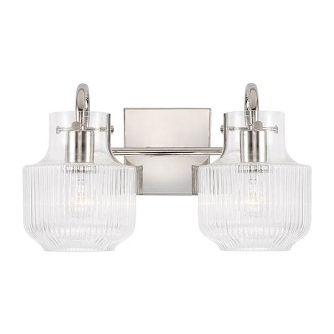 Capital Lighting Nyla 15'' W X 9'' H 2-light Vanity In Aged Brass With Clear Fluted Glass