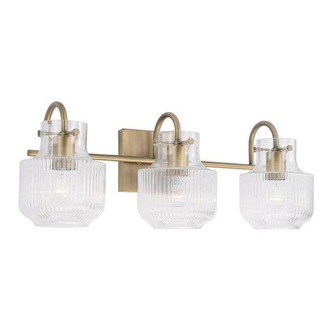 Capital Lighting 145131AD Aged Brass 24'' W X 9'' H 3-light Vanity In Aged Brass With Clear Fluted Glass Image 1