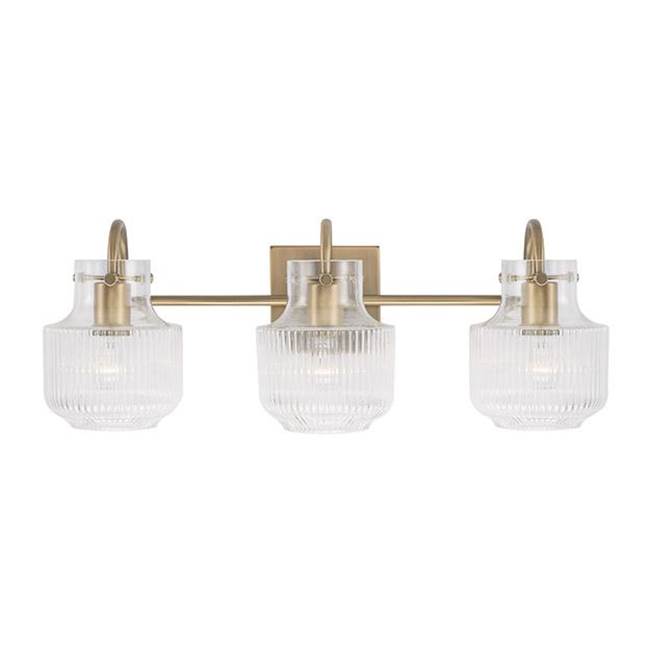 Capital Lighting Nyla 24'' W X 9'' H 3-light Vanity In Aged Brass With Clear Fluted Glass