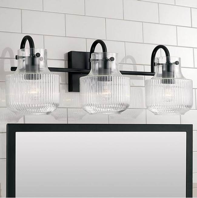 Capital Lighting 145131MB Matte Black 24'' W X 9'' H 3-light Vanity In Matte Black With Clear Fluted Glass Image 2