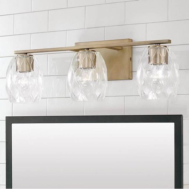 Capital Lighting 145331AD-525 Aged Brass 24'' W X 8'' H 3-light Vanity In Aged Brass With Wavy Embossed Glass Image 2