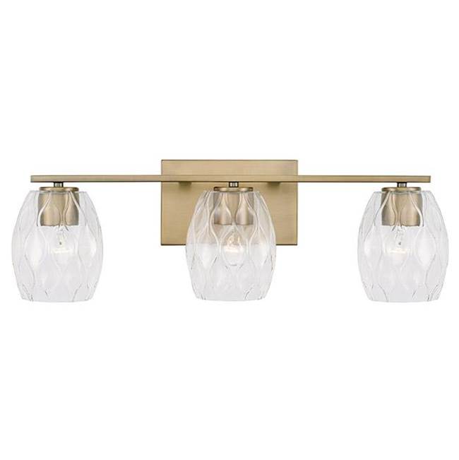 Capital Lighting Lucas 24'' W X 8'' H 3-light Vanity In Aged Brass With Wavy Embossed Glass