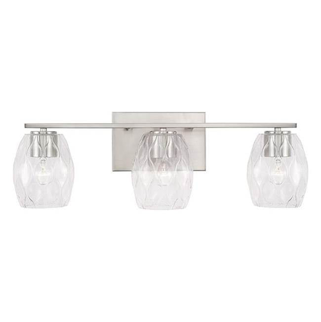 Capital Lighting Lucas 24'' W X 8'' H 3-light Vanity In Aged Brass With Wavy Embossed Glass