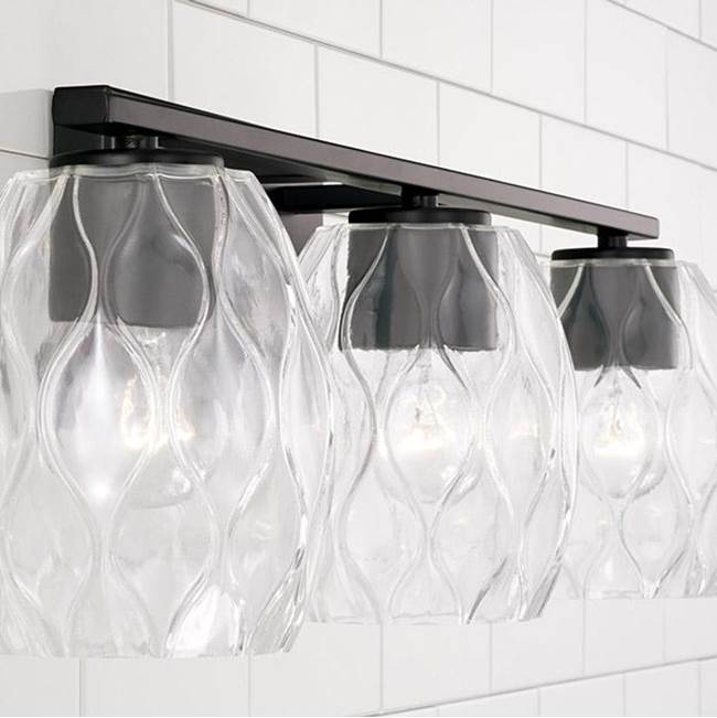 Capital Lighting 145331MB-525 Matte Black 24'' W X 8'' H 3-light Vanity In Matte Black With Wavy Embossed Glass Image 3