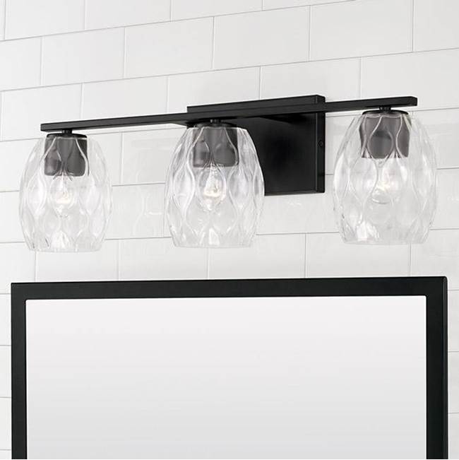 Capital Lighting 145331MB-525 Matte Black 24'' W X 8'' H 3-light Vanity In Matte Black With Wavy Embossed Glass Image 2