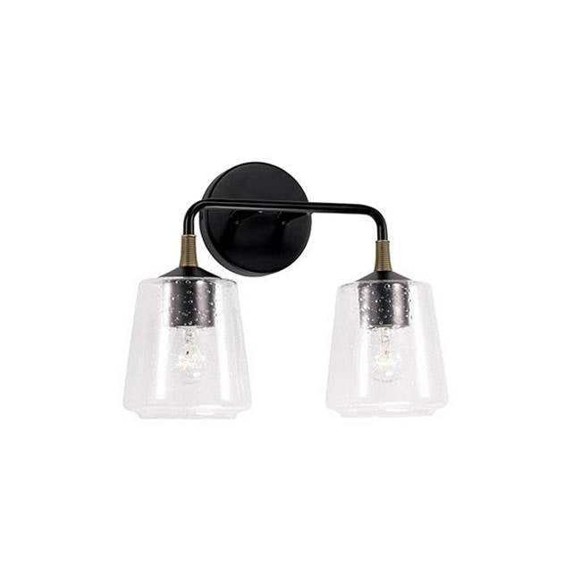 Capital Lighting 145621KB-530 Matte Black,Brass 14'' W X 11.5'' H 2-light Vanity In Matte Black With Brass With Clear Seeded Glass And Brass Wrapped Detail Image 1