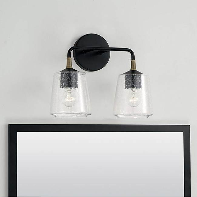 Capital Lighting 145621KB-530 Matte Black,Brass 14'' W X 11.5'' H 2-light Vanity In Matte Black With Brass With Clear Seeded Glass And Brass Wrapped Detail Image 2