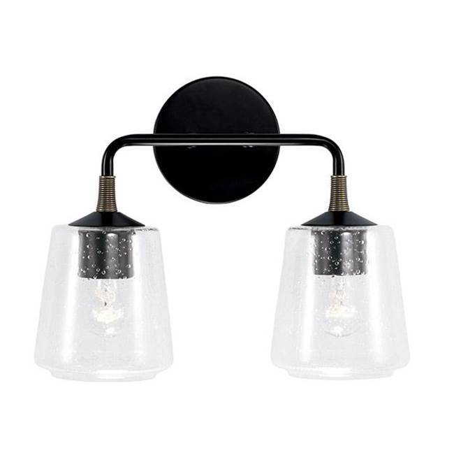 Capital Lighting Amara 14'' W X 11.5'' H 2-light Vanity In Matte Black With Brass With Clear Seeded Glass And Brass Wrapped Detail