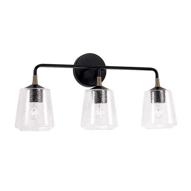 Capital Lighting 145631KB-530 Matte Black,Brass 24'' W X 11.5'' H 3-light Vanity In Matte Black With Brass With Clear Seeded Glass And Brass Wrapped Detail Image 1