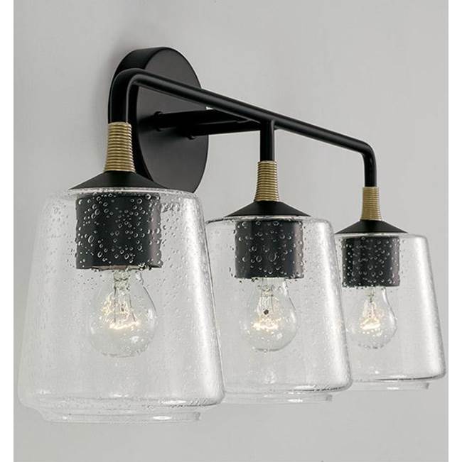 Capital Lighting 145631KB-530 Matte Black,Brass 24'' W X 11.5'' H 3-light Vanity In Matte Black With Brass With Clear Seeded Glass And Brass Wrapped Detail Image 3