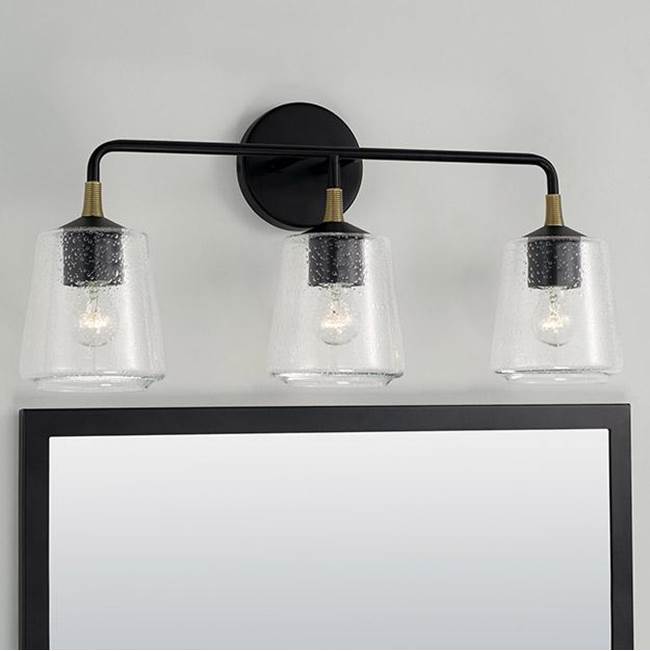 Capital Lighting 145631KB-530 Matte Black,Brass 24'' W X 11.5'' H 3-light Vanity In Matte Black With Brass With Clear Seeded Glass And Brass Wrapped Detail Image 2