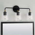 Capital Lighting 145631KB-530 Matte Black,Brass 24'' W X 11.5'' H 3-light Vanity In Matte Black With Brass With Clear Seeded Glass And Brass Wrapped Detail Image 2