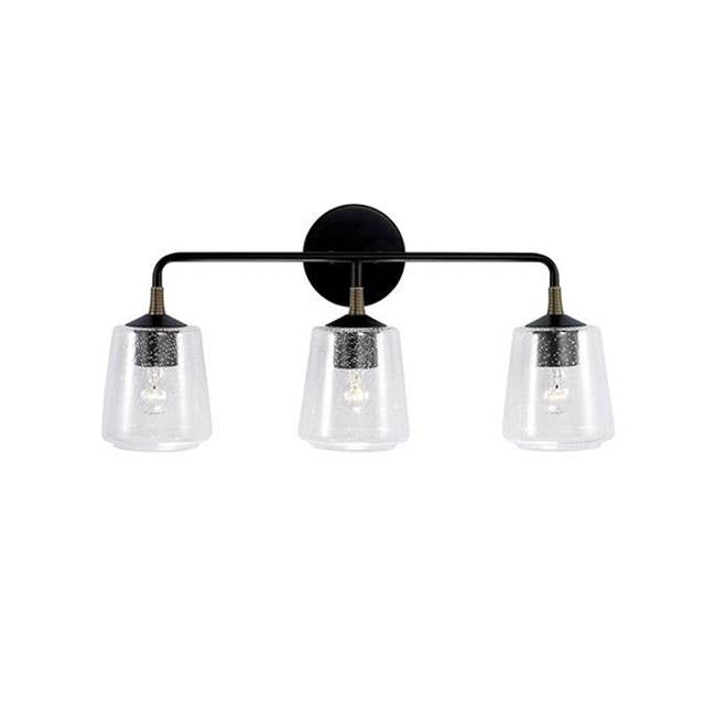 Capital Lighting Amara 24'' W X 11.5'' H 3-light Vanity In Matte Black With Brass With Clear Seeded Glass And Brass Wrapped Detail