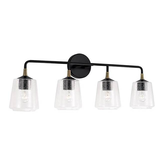 Capital Lighting 145641KB-530 Matte Black,Brass 31.5'' W X 11.5'' H 4-light Vanity In Matte Black With Brass With Clear Seeded Glass And Brass Wrapped Detail Image 1