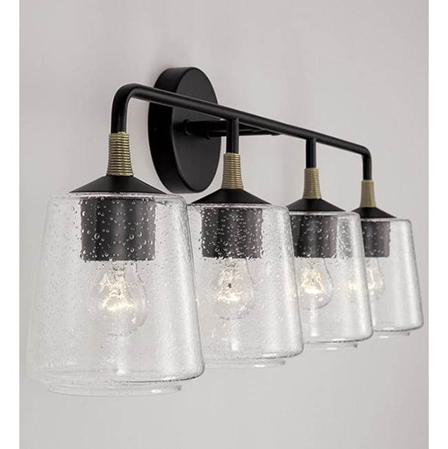 Capital Lighting 145641KB-530 Matte Black,Brass 31.5'' W X 11.5'' H 4-light Vanity In Matte Black With Brass With Clear Seeded Glass And Brass Wrapped Detail Image 3