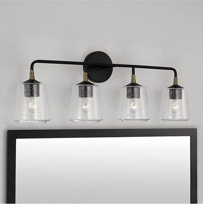 Capital Lighting 145641KB-530 Matte Black,Brass 31.5'' W X 11.5'' H 4-light Vanity In Matte Black With Brass With Clear Seeded Glass And Brass Wrapped Detail Image 2