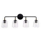 Capital Lighting Amara 31.5'' W X 11.5'' H 4-light Vanity In Matte Black With Brass With Clear Seeded Glass And Brass Wrapped Detail